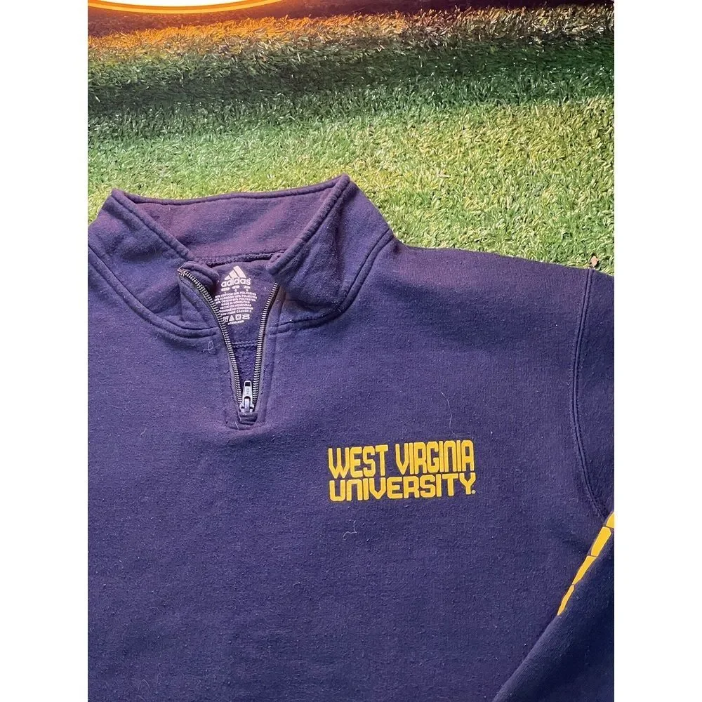 Adidas‎ West Virginia University Navy Blue 1/4 Zip Up Sweatshirt Mens Sz LG